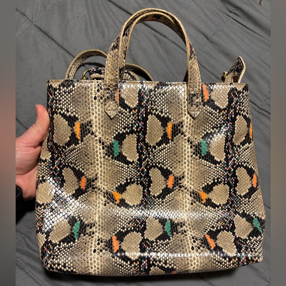MADEWELL Zip-Top Small Leather Snake Embossed Crossbody Shoulder Tote - Picture 6 of 7